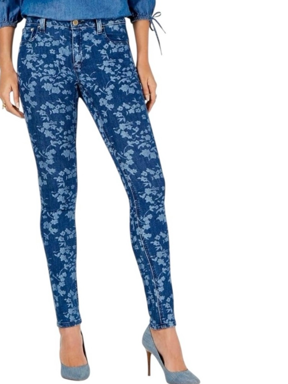 VOLCOM Railed Stretch Blue Floral Denim Legging Jeggings Skinny Jeans